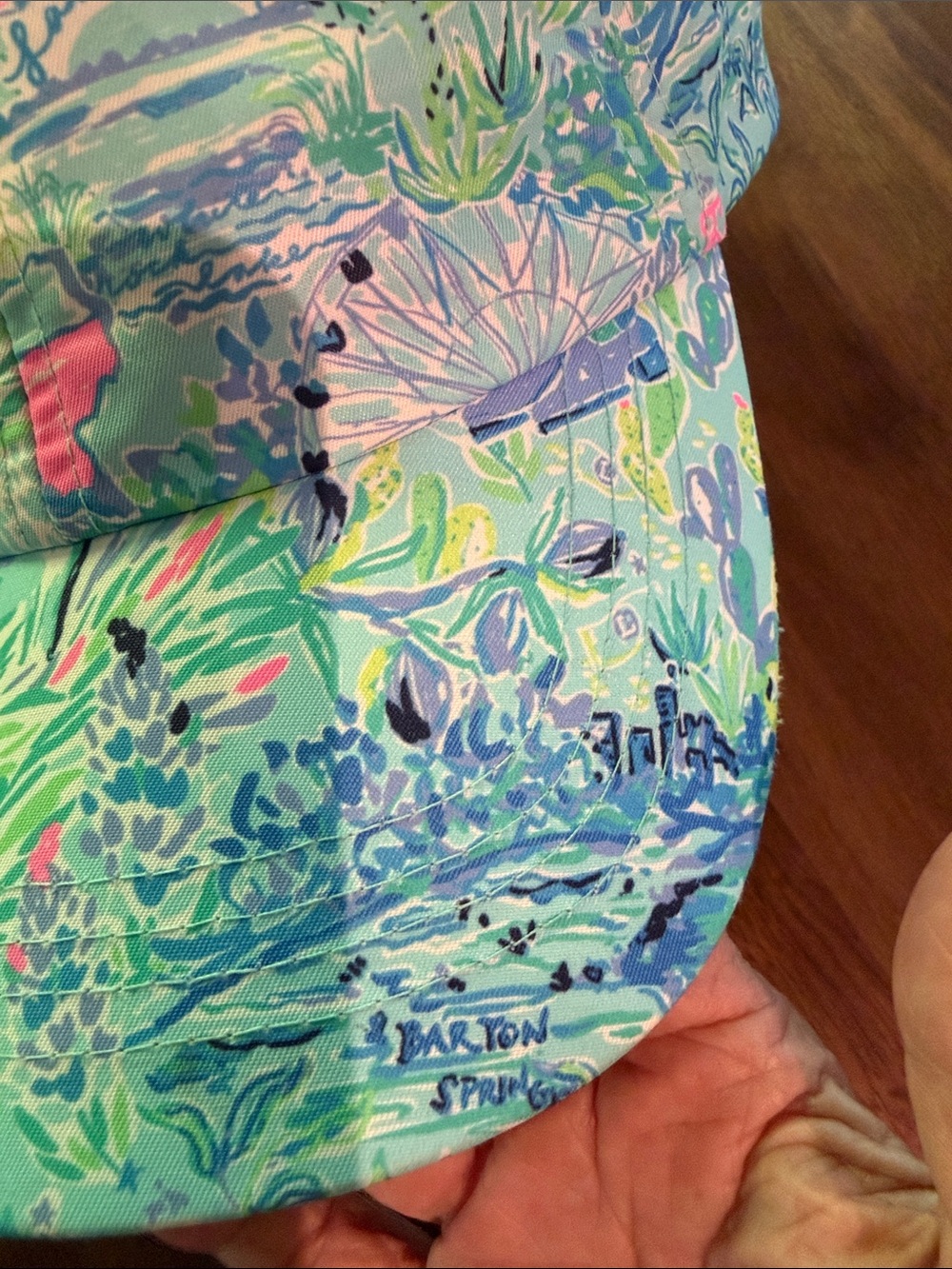 Lilly Pulitzer Mint & Pink Texas Houston Dallas Austin Print Baseball Hat - Picture 4 of 7